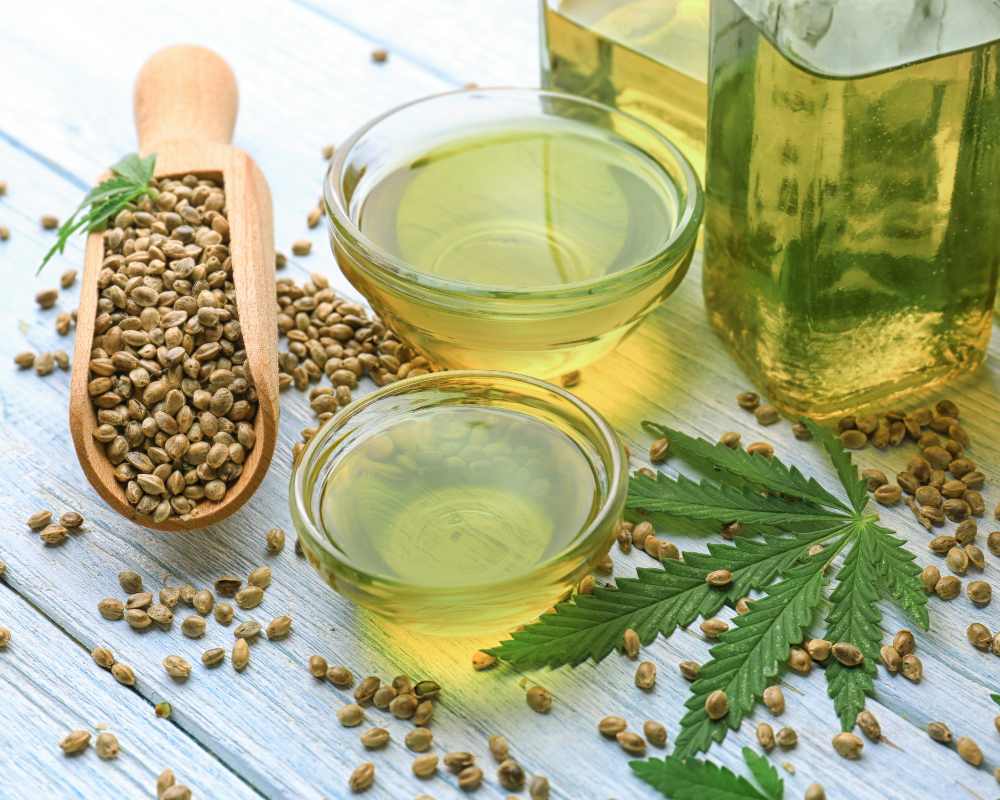 Image of hemp seeds and oil