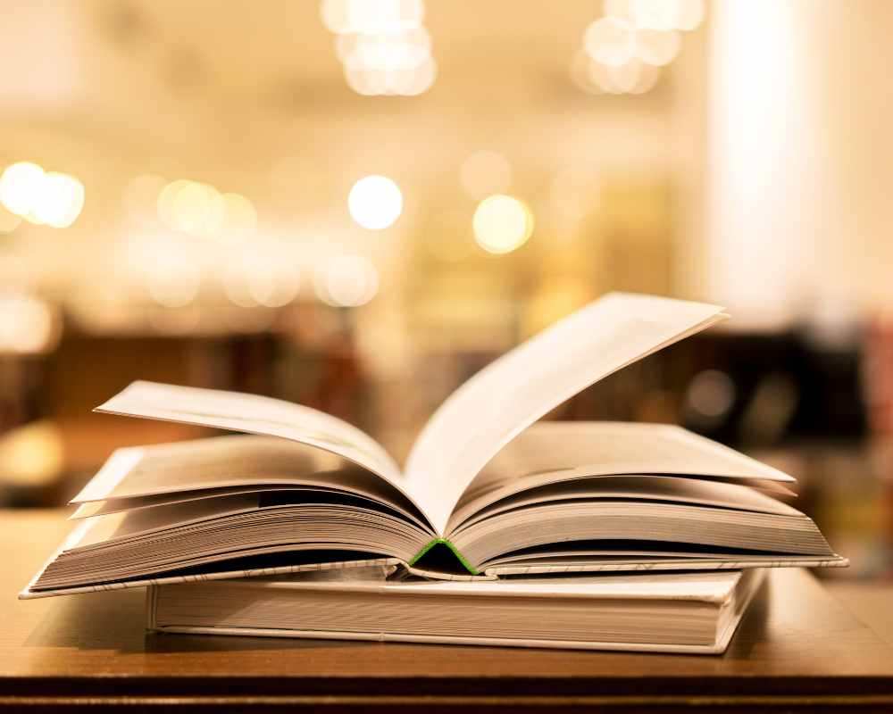 Image of an open book on a desk